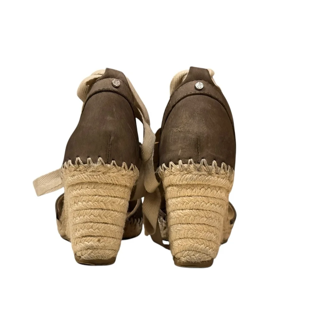 Sam Edelman Women’s Patsy Suede Taupe Wedge Lace Ankle Espadrilles Sz 7M​​​ - Picture 6 of 9